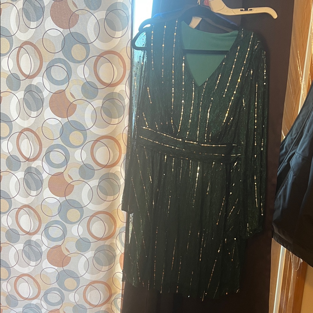 Shein Emerald Green Long Sleeve Sequin Wrap Dress